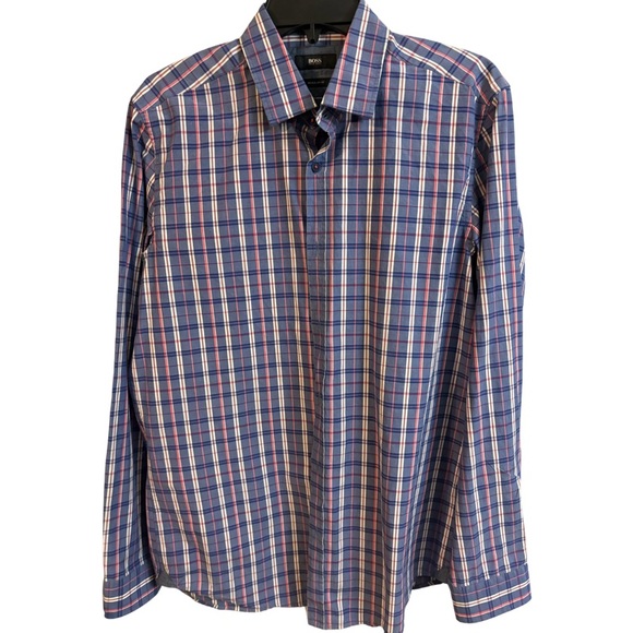 Boss Hugo Boss Men's Check Button-Up Shirt | M | Blue - Picture 2 of 9